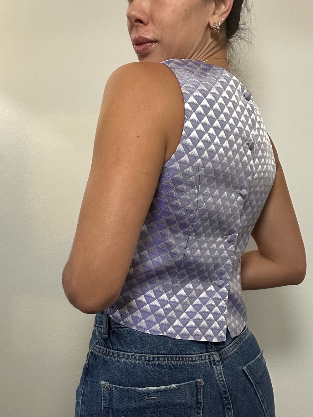 Vintage Jessica McClintock Lilac Sleeveless Crop Tank Button Back Crew Neck XS - Picture 6 of 15